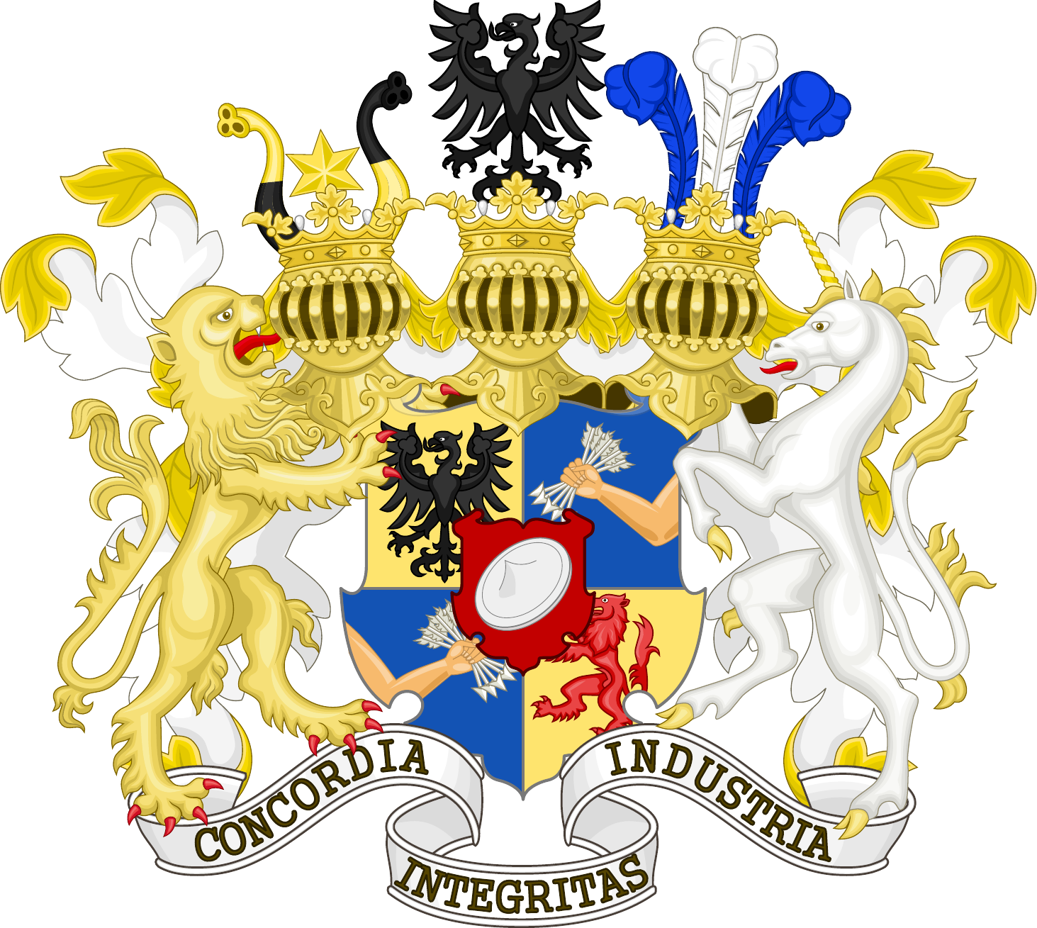 House of Rothschild Coat of Arms featuring Concordia, Integritas, Industria and Five Arrows